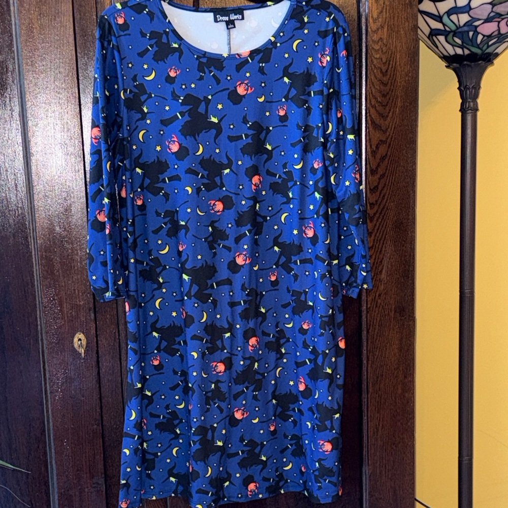 Dress Works Halloween Witch Print Elbow Sleeve Sleep Dress